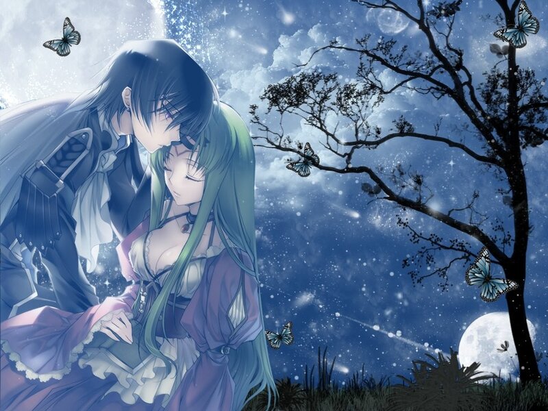 Couple under Moonlight — Blue, Serene, Night