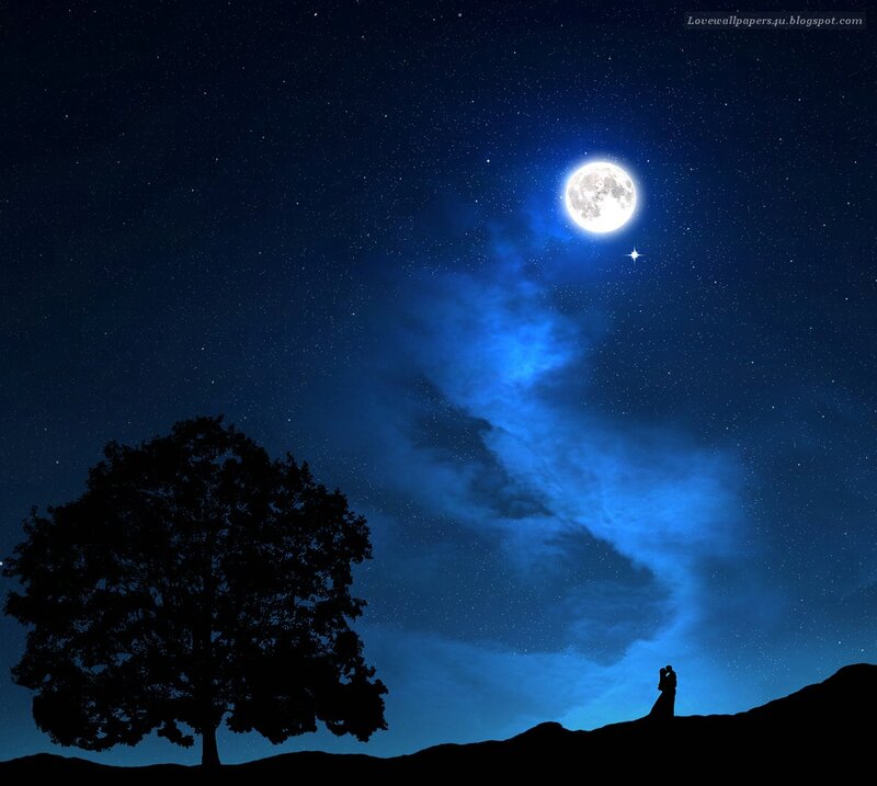 Couple under Moonlight — Blue, Serene