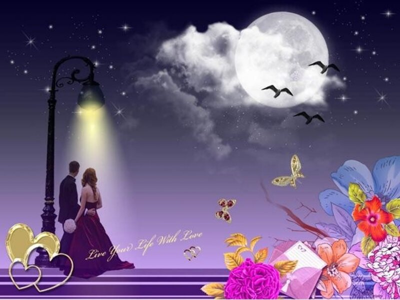 Couple under Moonlight — Purple, Romantic, Night
