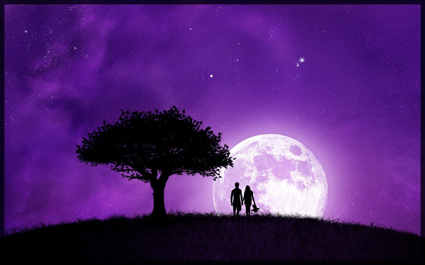 Couple under purple moon