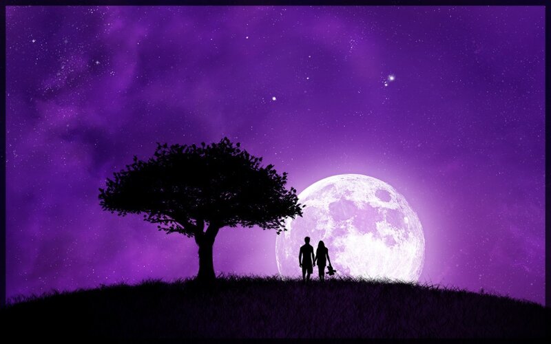 Couple under purple moon