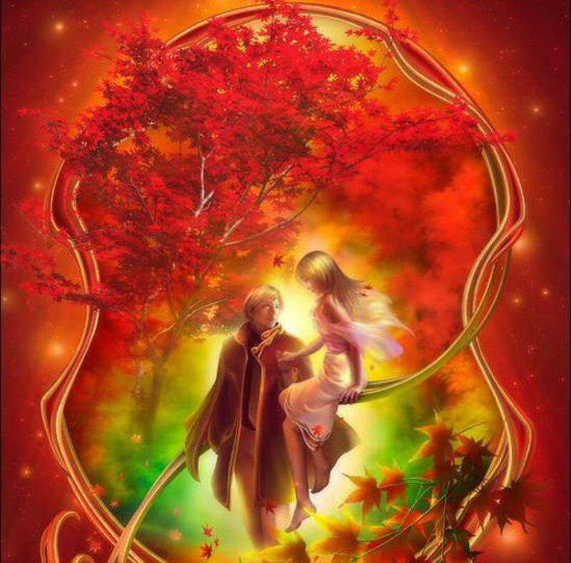 couple under red maple tree