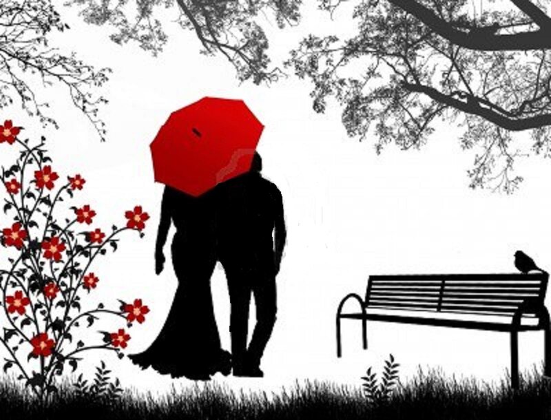 Couple under Red Umbrella — Black