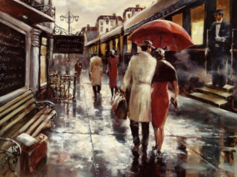 Couple under Red Umbrella — Dramatic