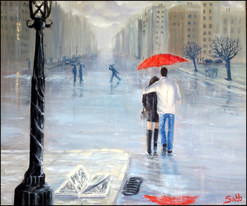 Couple under Red Umbrella — Melancholic