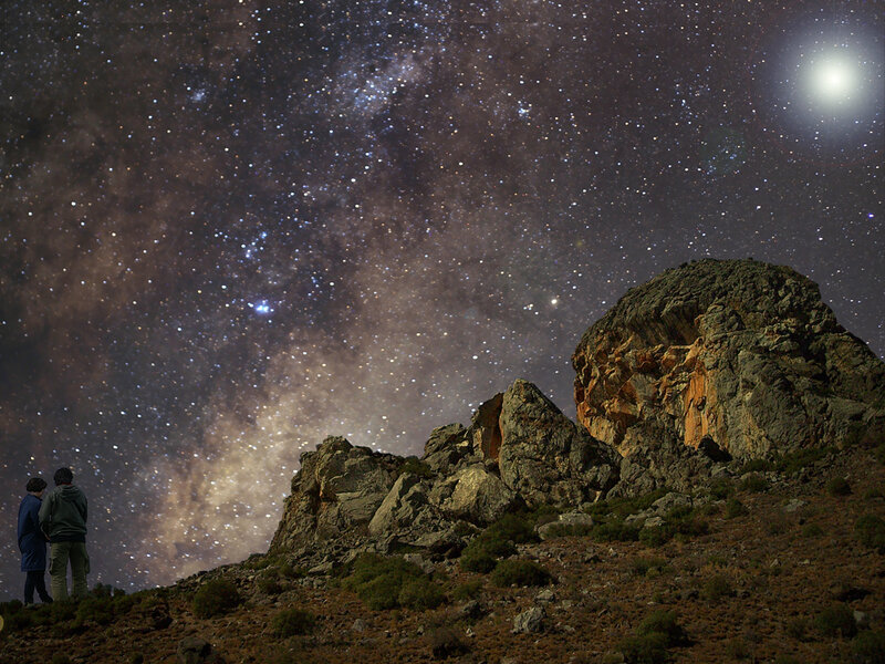 Couple under starry sky