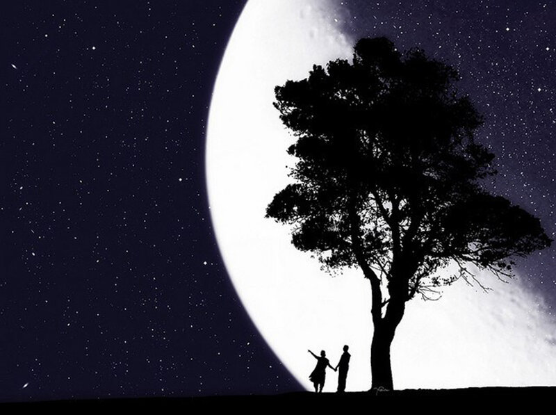 Couple under Tree — Black, Serene
