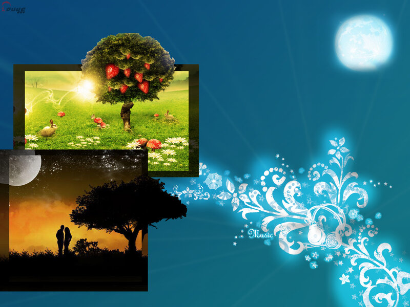 Couple under Tree — Blue, Dreamy