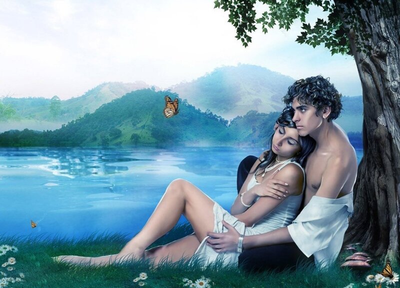Couple under Tree — Blue, Serene, Afternoon