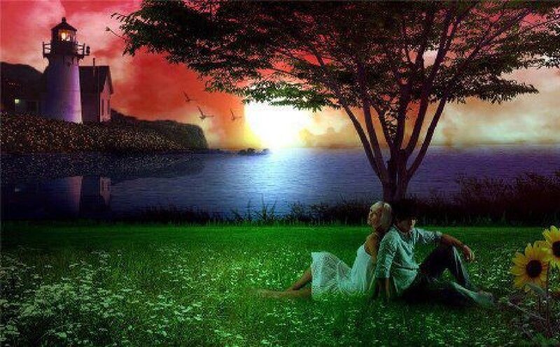 Couple under Tree — Green, Dramatic