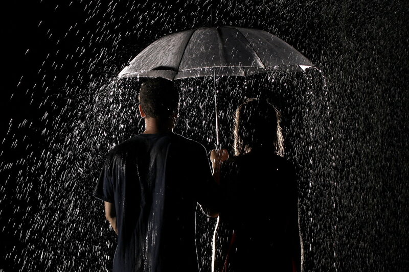Couple under Umbrella — Black, Dramatic, Night