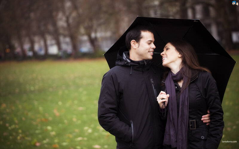 Couple under Umbrella — Black, Intimate