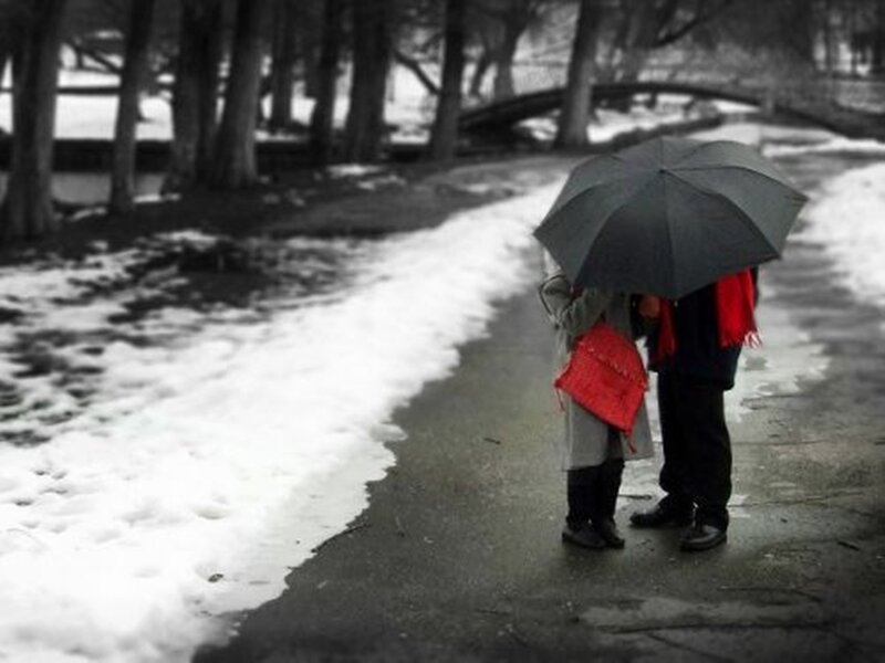 Couple under Umbrella — Black, Melancholic