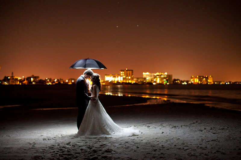 Couple under Umbrella — Black, Romantic, Night
