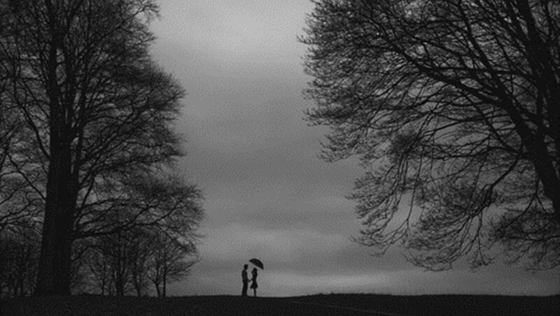 Couple under Umbrella — Black, Somber