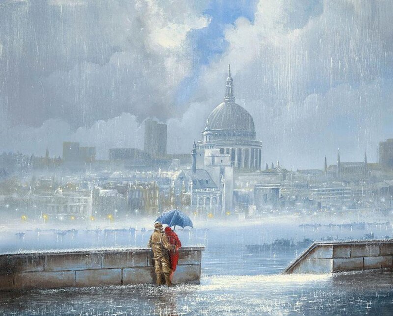 Couple under Umbrella — Blue, Dramatic
