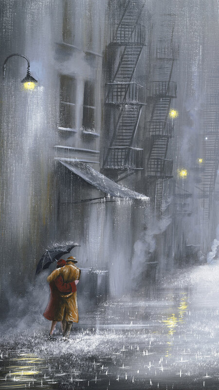 Couple under Umbrella — Gray, Dramatic