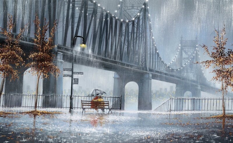 Couple under Umbrella — Gray, Rainy, Autumn