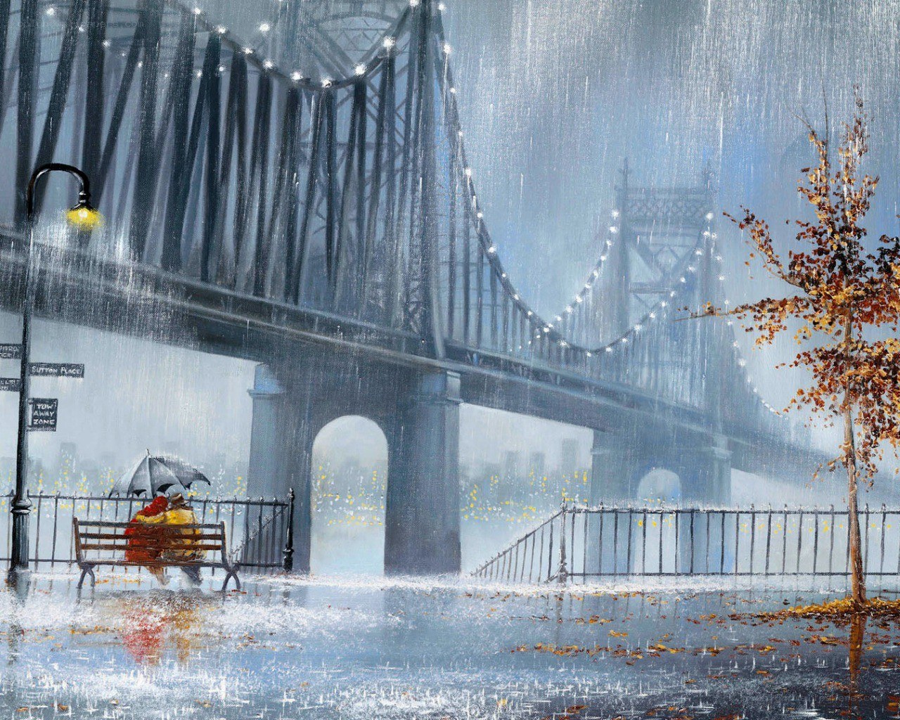 Couple under umbrella in rain
