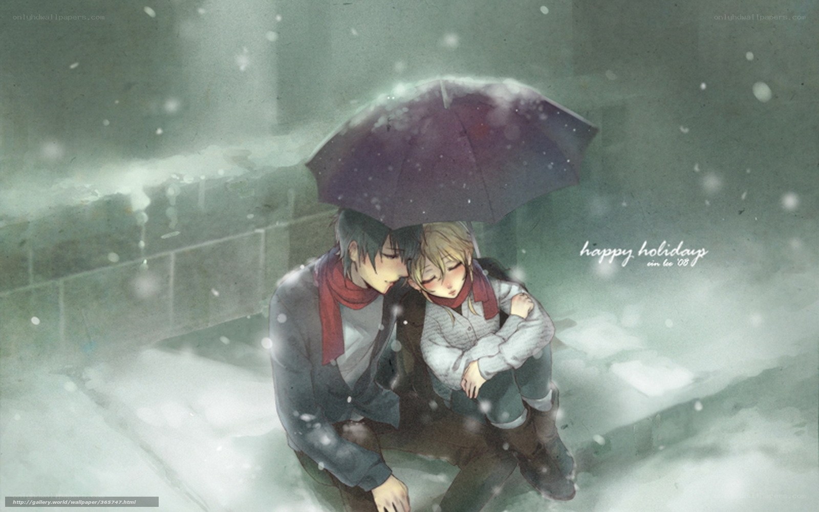 couple under umbrella in snow