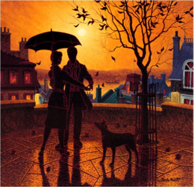 Couple under Umbrella — Orange