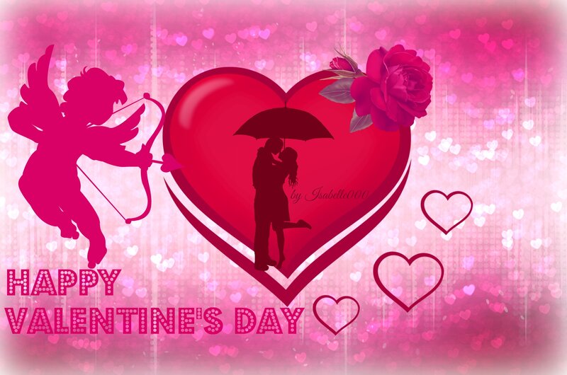 Couple under Umbrella — Pink, Romantic, Digital Art