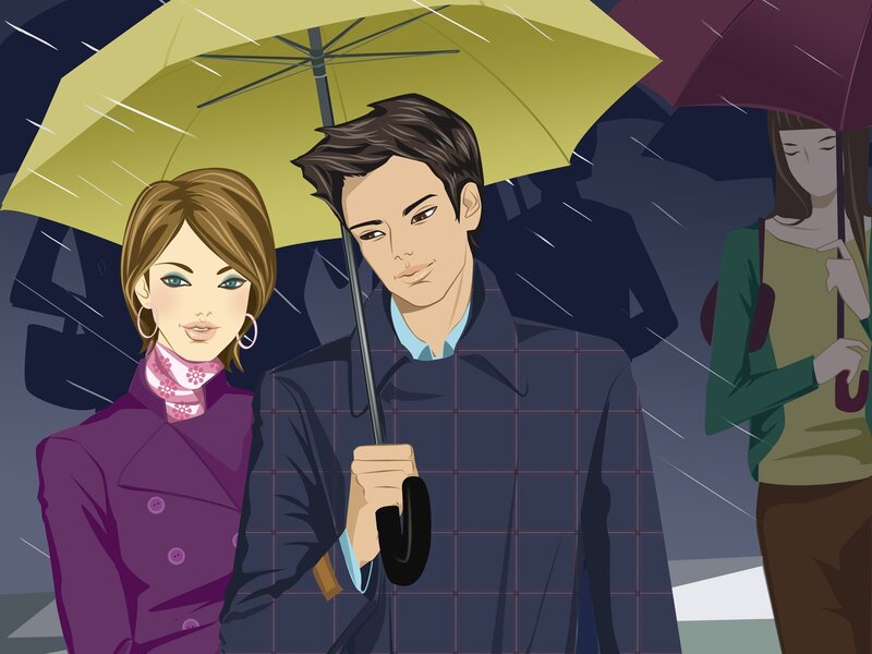 Couple under Umbrella — Purple, Dramatic