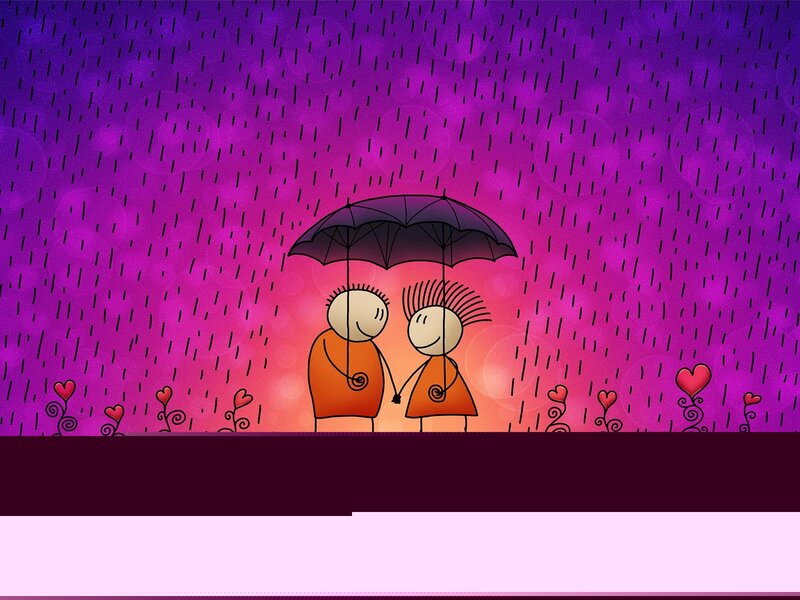 Couple under Umbrella — Purple, Romantic, Night, Illustration, Rain