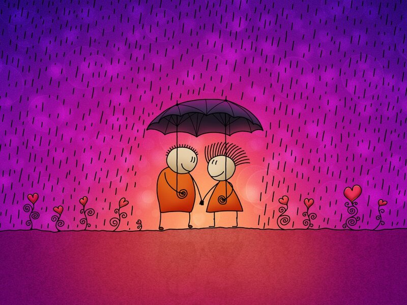 Couple under Umbrella — Purple, Romantic, Night