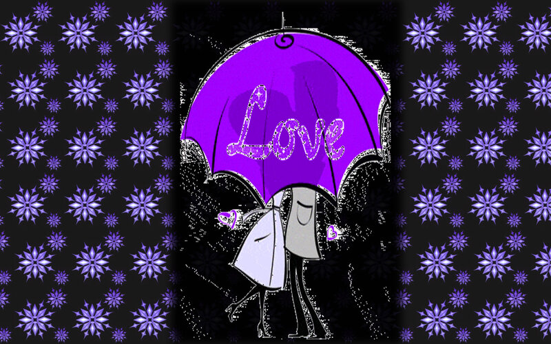 Couple under Umbrella — Purple, Romantic