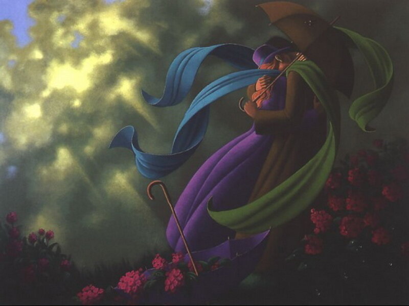 Couple under Umbrella — Purple
