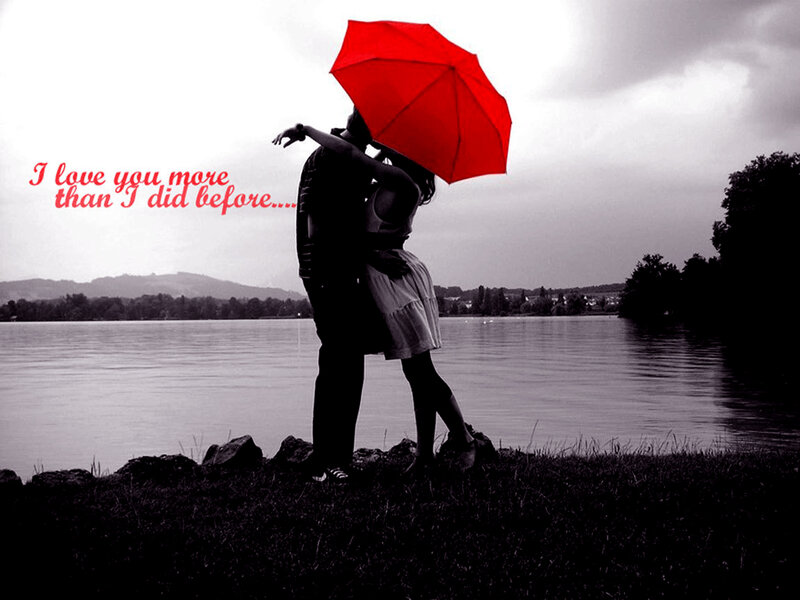 Couple under Umbrella — Red, Romantic, Afternoon