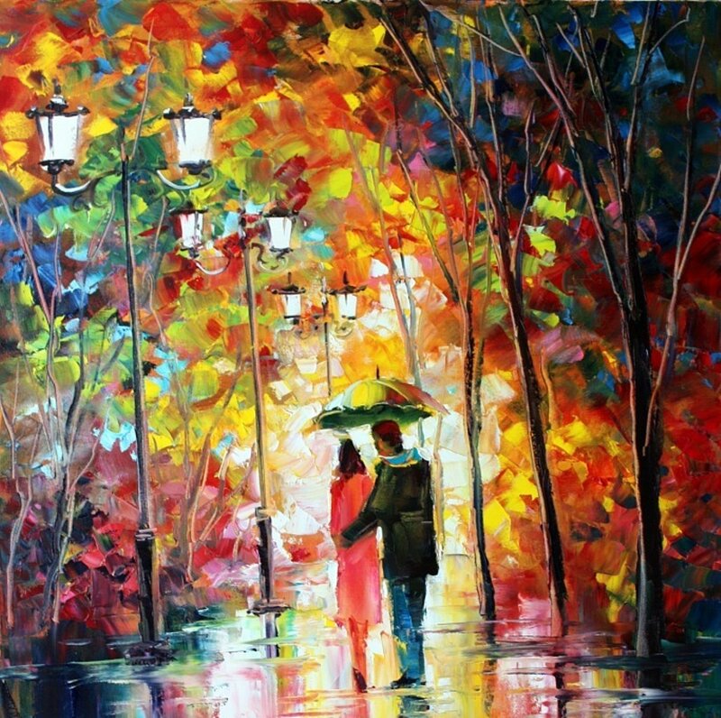 Couple under Umbrella — Red, Romantic, Autumn
