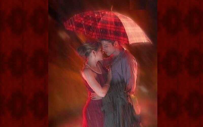 Couple under Umbrella — Red