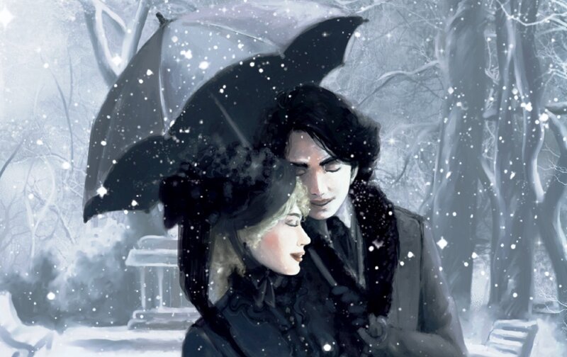 Couple under Umbrella — White