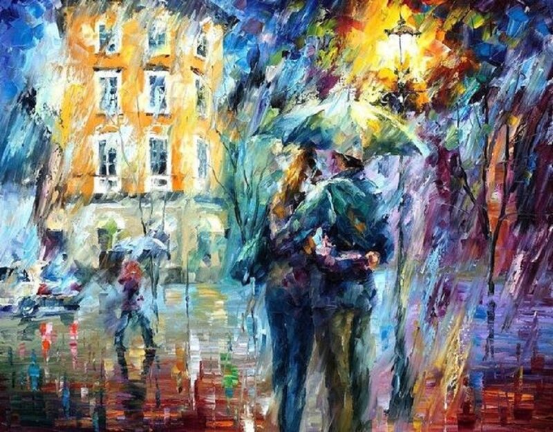 Couple under Umbrella — Yellow, Dramatic
