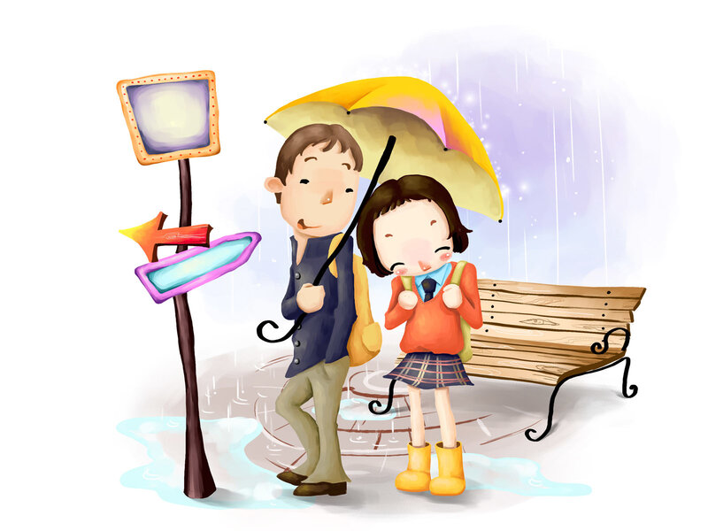 Couple under Umbrella — Yellow