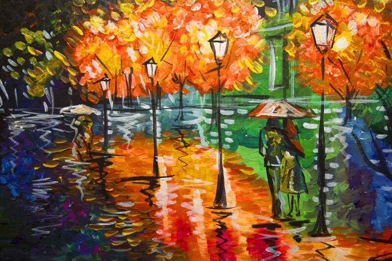 Couple under Umbrellas