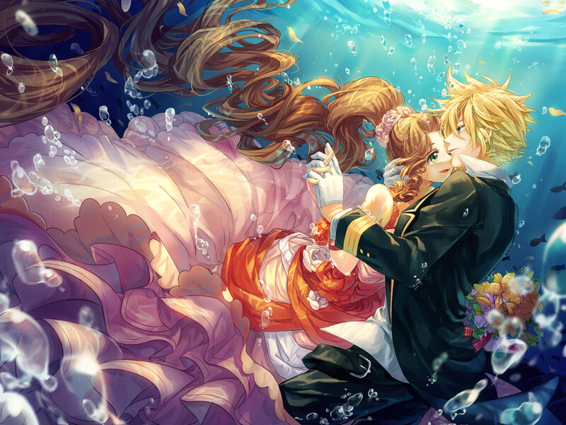 Couple Underwater — Blue, Romantic
