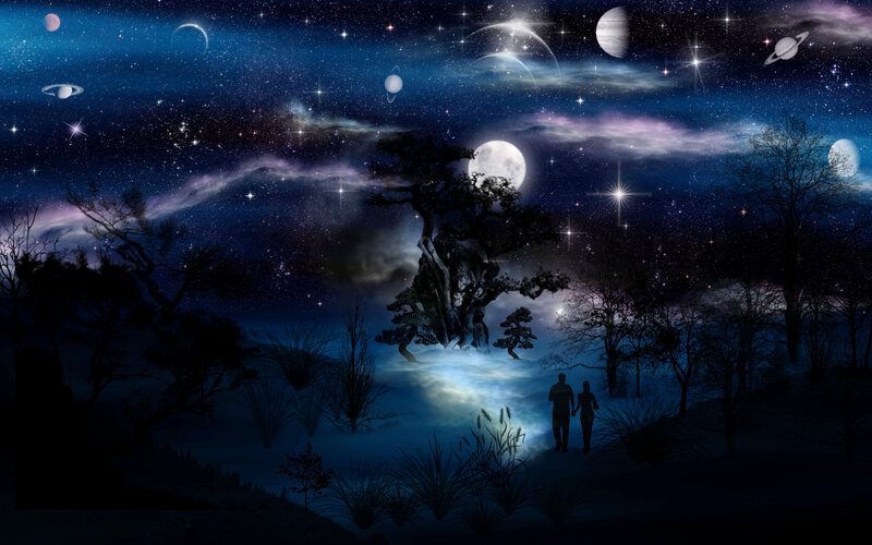 Couple Walking at Night — Blue