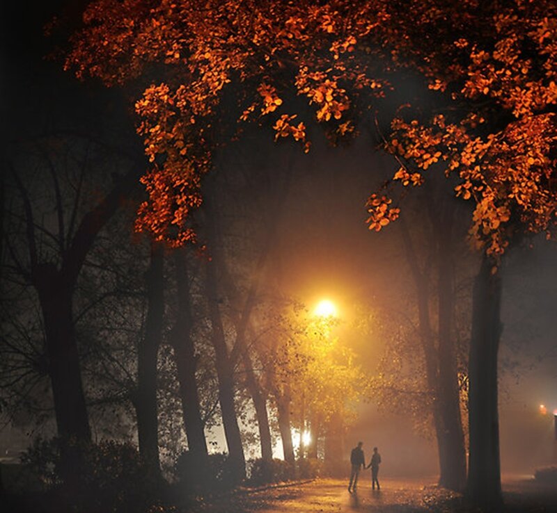 Couple Walking at Night — Orange