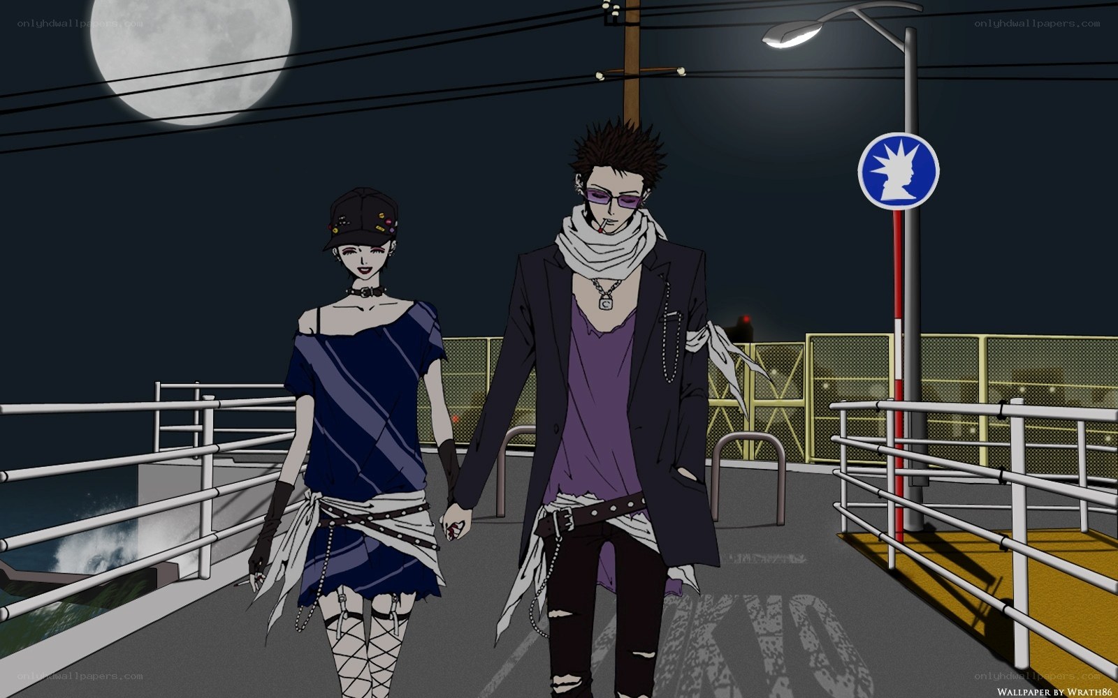 Couple walking at night
