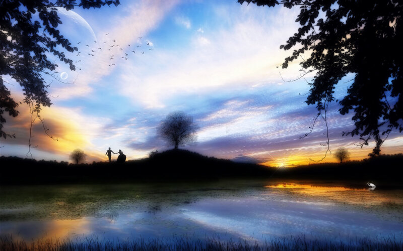 Couple Walking at Sunset — Blue