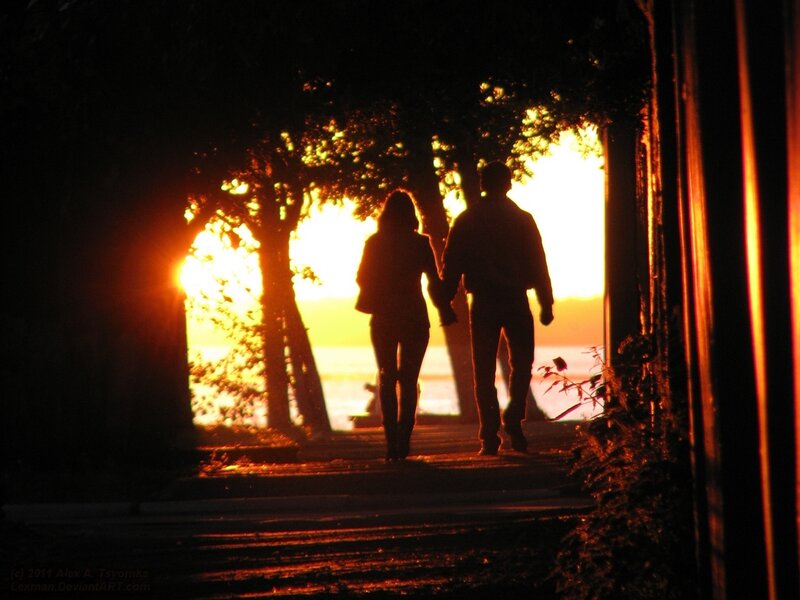 Couple Walking at Sunset — Orange