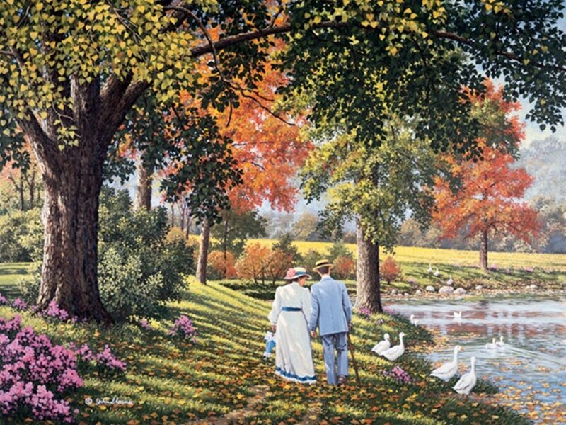 Couple Walking by Pond