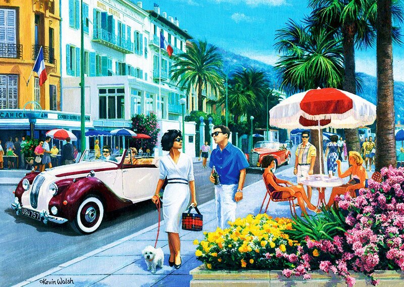 Couple Walking Dog — Blue, Lively