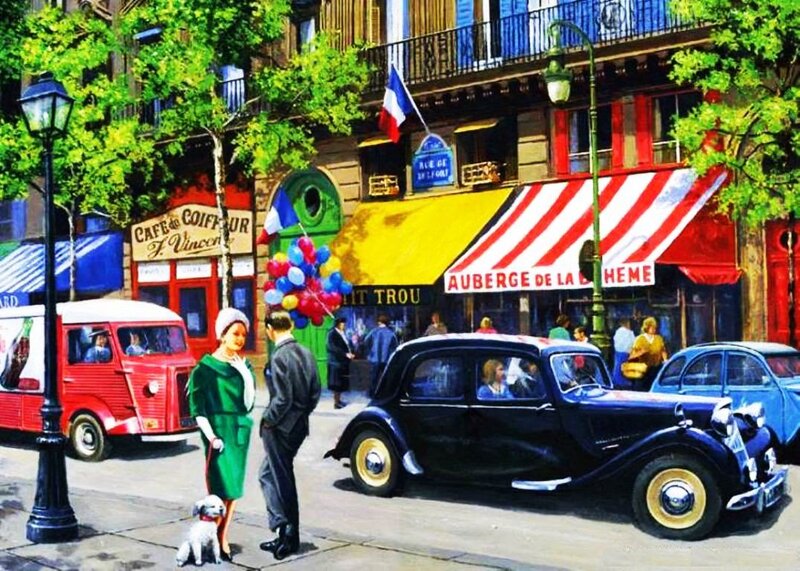 Couple Walking Dog — Green