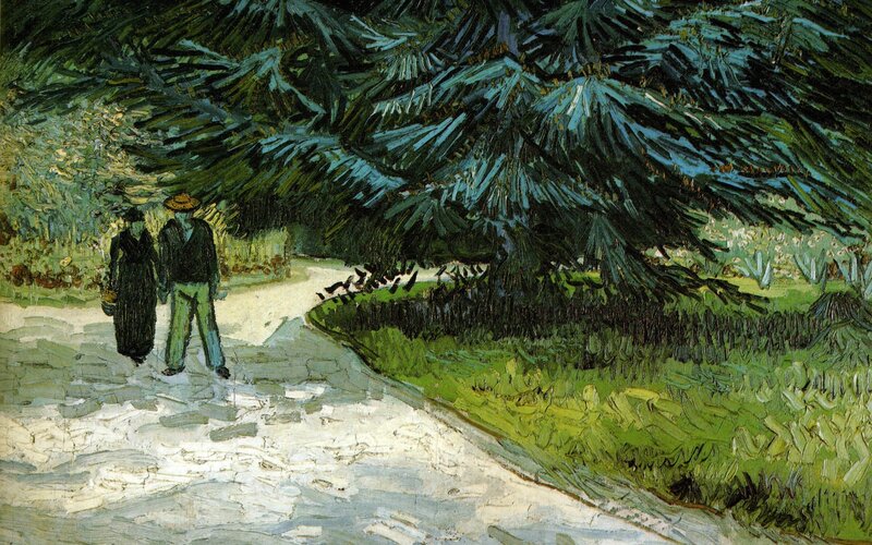 Couple Walking in a Garden
