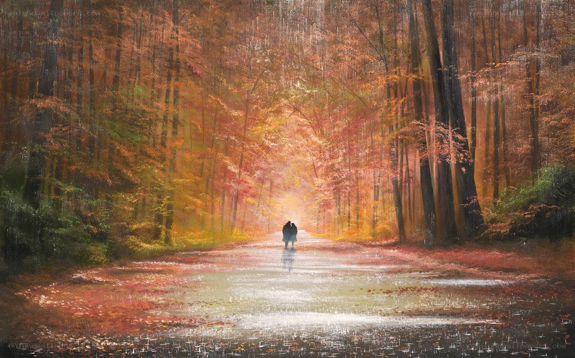 Couple walking in autumn forest