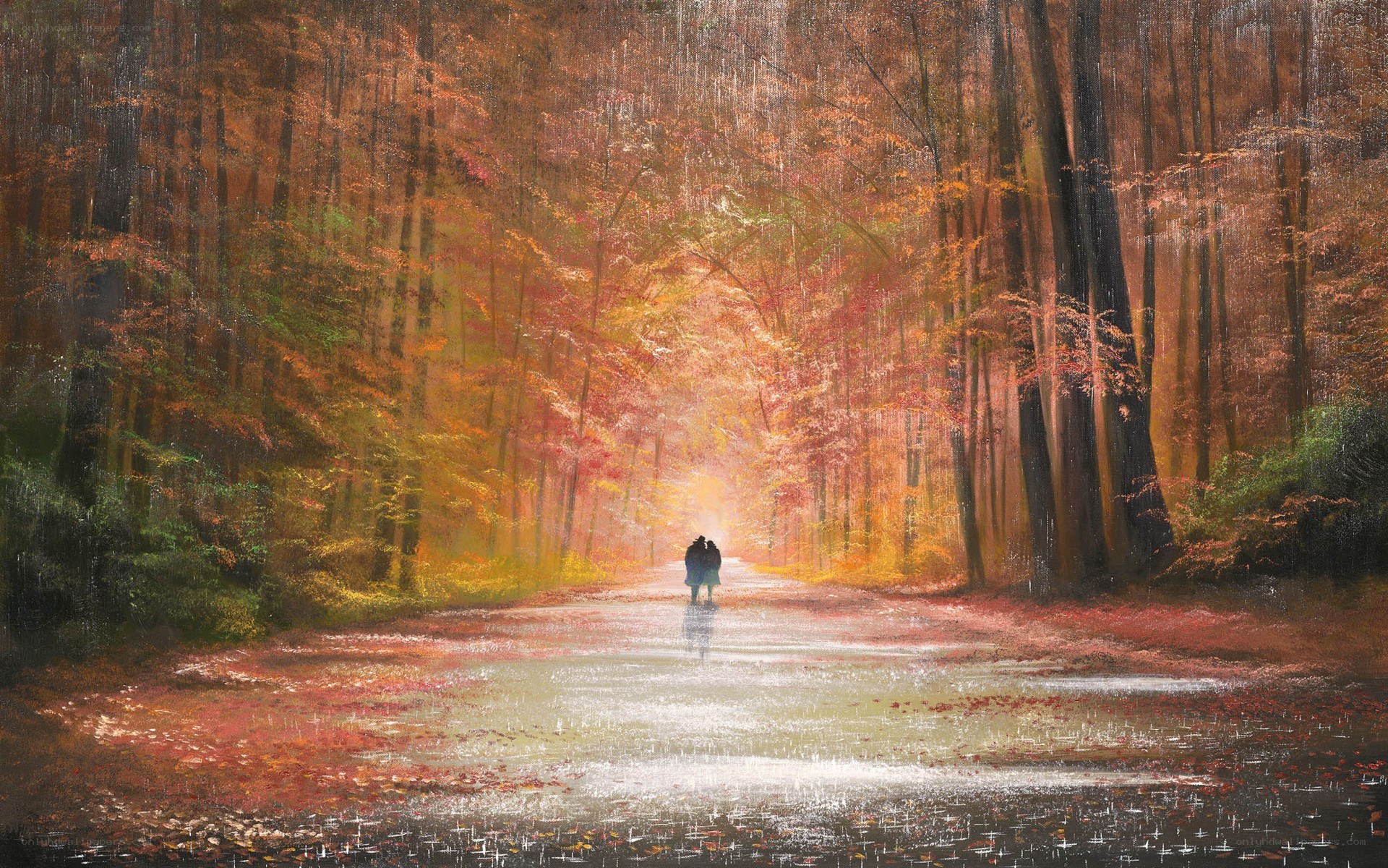 Couple walking in autumn forest